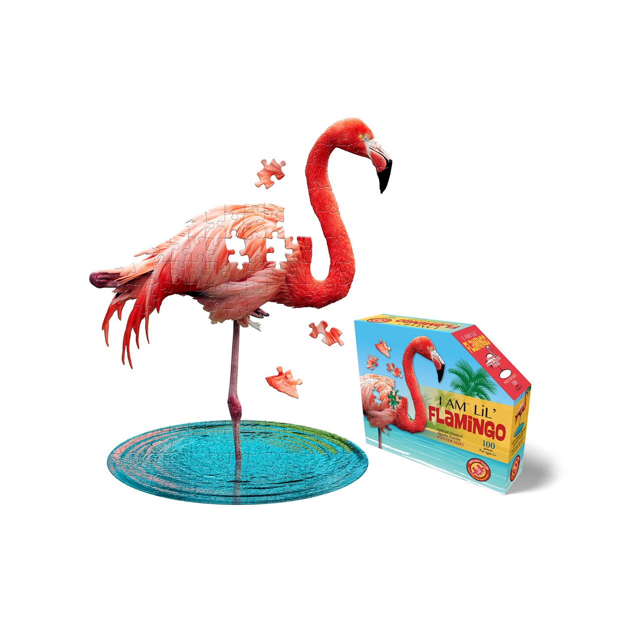 Madd Capp LiL' FLAMINGO 100 Piece Jigsaw Puzzle For Ages 5+ - 4009 - Unique Animal-Shaped Border, Poster Size when completed, Oversized Puzzle Pieces For Easy Handling, Includes Educational Fun Facts